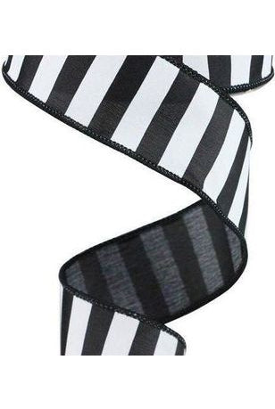 1.5" Medium Horizontal Stripe Ribbon: Black & White (10 Yards) - Michelle's aDOORable Creations - Wired Edge Ribbon