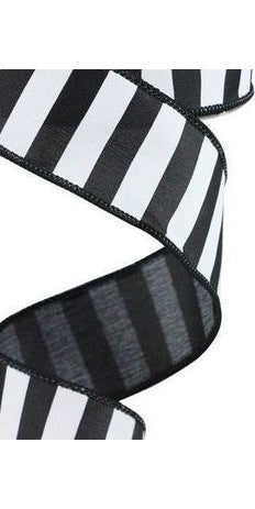 1.5" Medium Horizontal Stripe Ribbon: Black & White (10 Yards) - Michelle's aDOORable Creations - Wired Edge Ribbon
