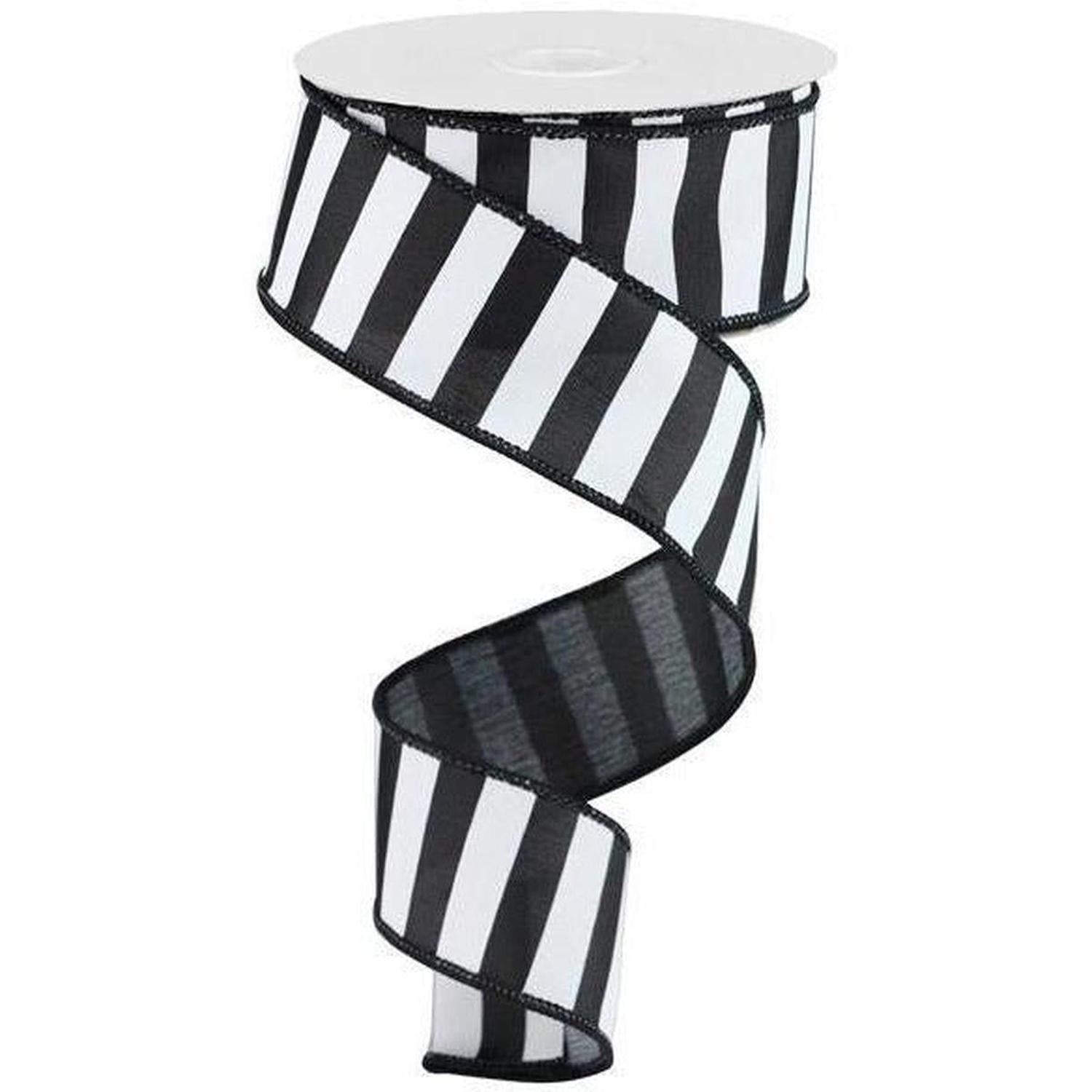 1.5" Medium Horizontal Stripe Ribbon: Black & White (10 Yards)