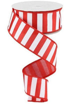 1.5" Medium Horizontal Stripe Ribbon: Red & White (10 Yards) - Michelle's aDOORable Creations - Wired Edge Ribbon