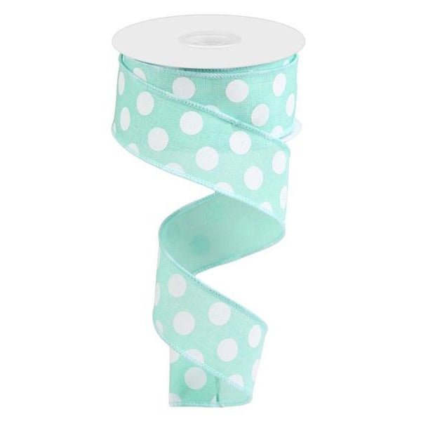 Shop For 1.5" Medium Polka Dot Ribbon: Mint Green (10 Yards) at Michelle's aDOORable Creations