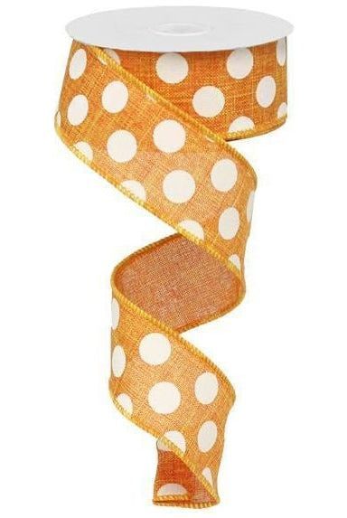 1.5" Medium Polka Dots Canvas Ribbon: Orange (10 Yards) - Michelle's aDOORable Creations - Wired Edge Ribbon