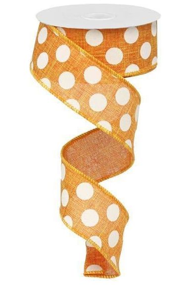 1.5" Medium Polka Dots Canvas Ribbon: Orange (10 Yards) - Michelle's aDOORable Creations - Wired Edge Ribbon