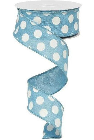 1.5" Medium Polka Dots Canvas Ribbon: Turquoise (10 Yards) - Michelle's aDOORable Creations - Wired Edge Ribbon