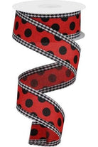 1.5" Medium Polka Dots Gingham Edge: Red & Black (10 Yards) - Michelle's aDOORable Creations - Wired Edge Ribbon