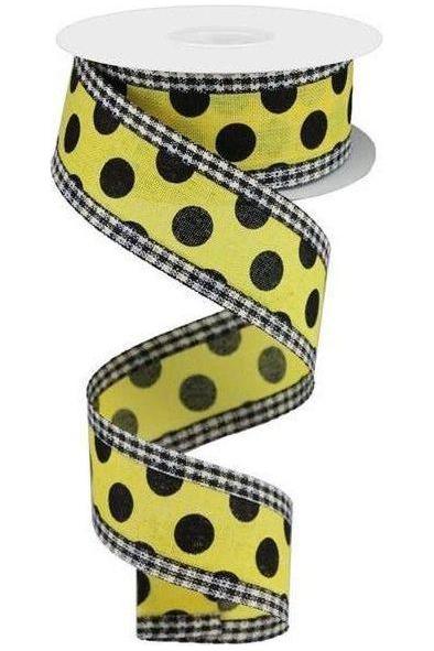 Shop For 1.5" Medium Polka Dots Gingham Edge: Yellow & Black (10 Yards) at Michelle's aDOORable Creations