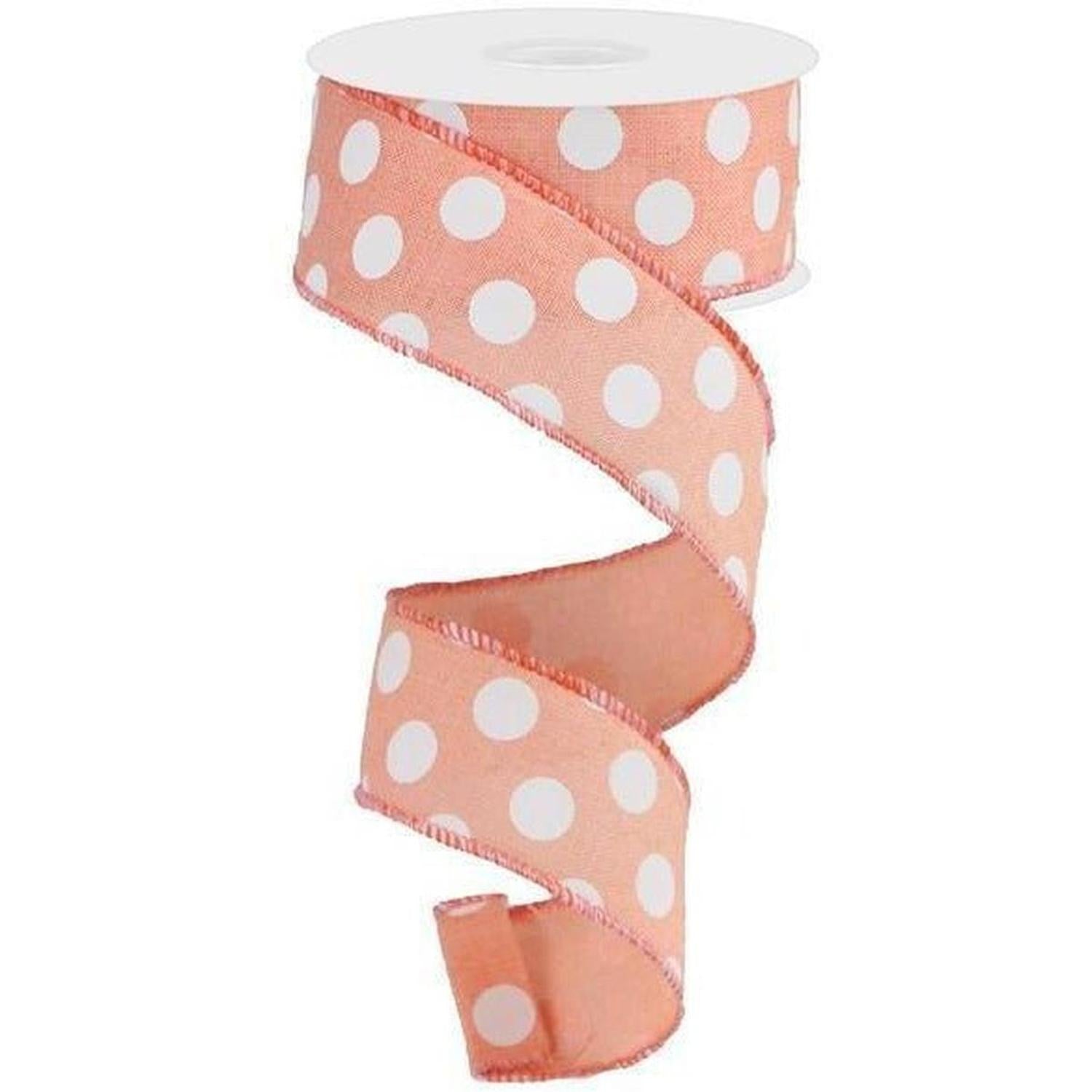 1.5" Medium Polka Dots: Peach & White (10 Yards)