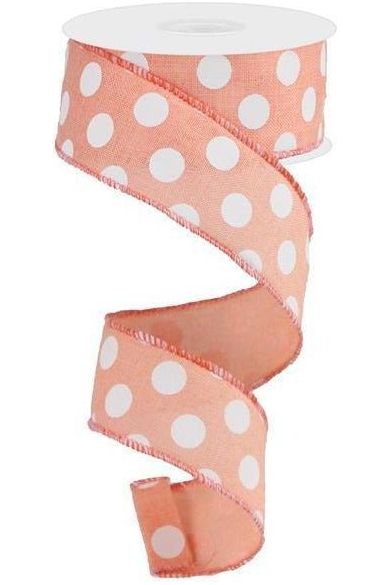 Shop For 1.5" Medium Polka Dots: Peach & White (10 Yards) at Michelle's aDOORable Creations