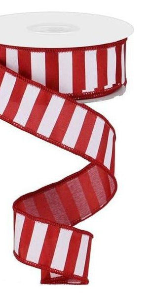 1.5" Medium Stripe Ribbon: Crimson Red & White (10 Yards) - Michelle's aDOORable Creations - Wired Edge Ribbon