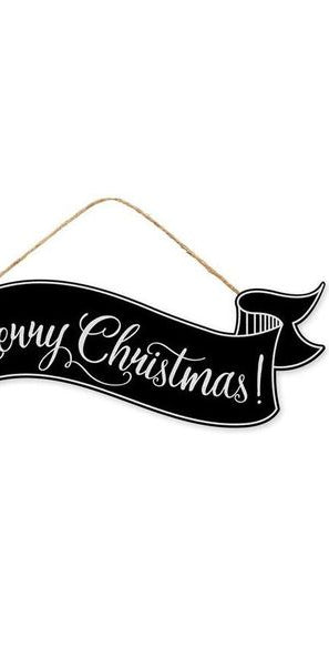 15" Merry Christmas Banner: Black - Michelle's aDOORable Creations - Wooden/Metal Signs