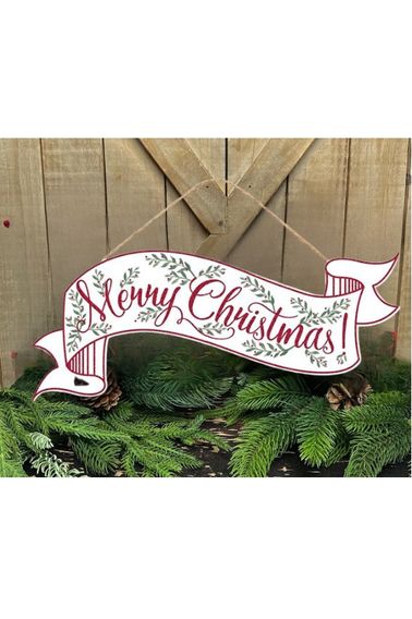 15" Merry Christmas Banner: White - Michelle's aDOORable Creations - Wooden/Metal Signs