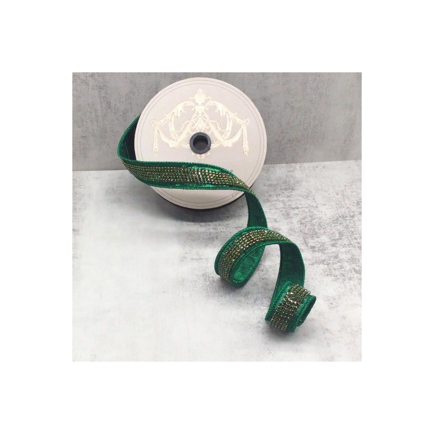 1" Metallic Dupion Duchess Jewel Ribbon: Emerald (5 Yards)