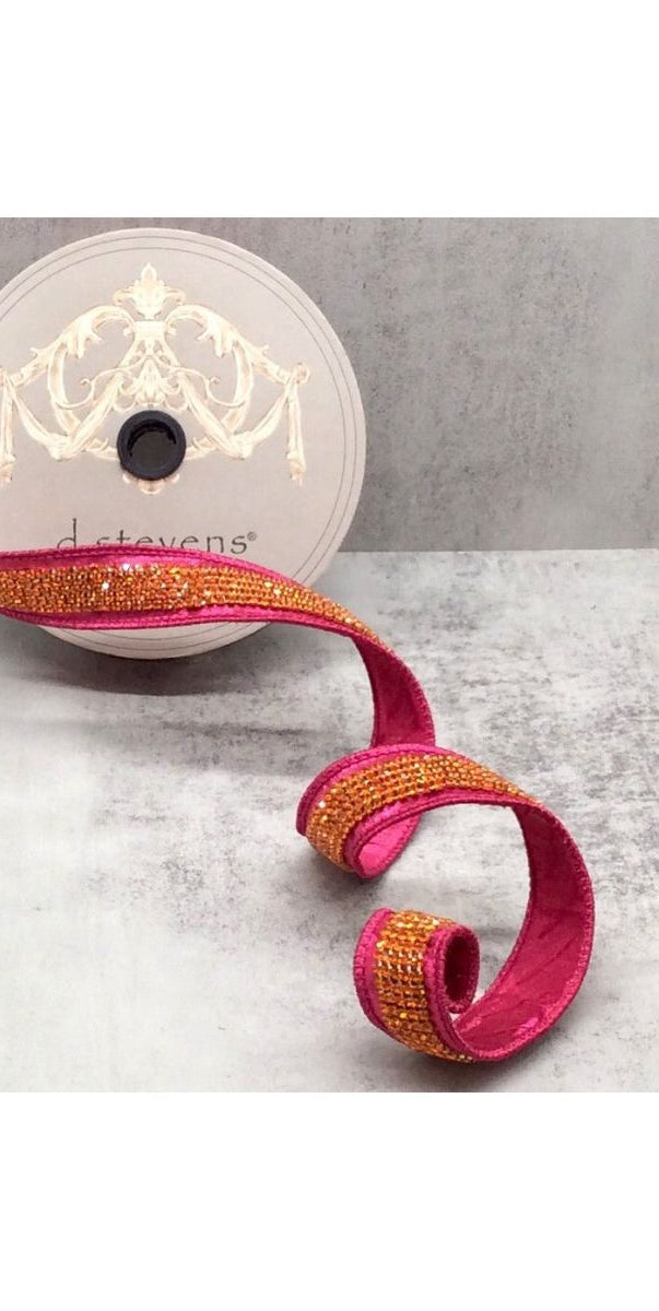 1.5" Metallic Dupion Duchess Jewel Ribbon: Hot Pink/Orange (10 Yards) - Michelle's aDOORable Creations - Wired Edge Ribbon