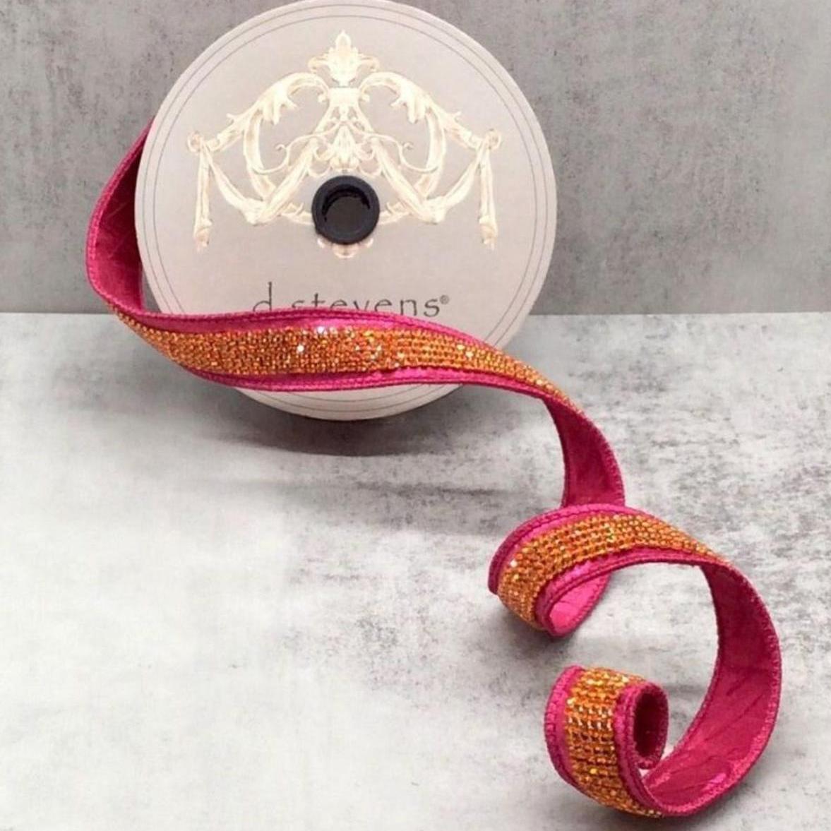 Shop For 1.5" Metallic Dupion Duchess Jewel Ribbon: Hot Pink/Orange (10 Yards) at Michelle's aDOORable Creations
