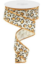 1.5" Metallic Leopard Print Burlap Ribbon: Off White (10 Yards) - Michelle's aDOORable Creations - Wired Edge Ribbon