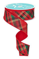 1.5" Metallic Plaid Diagonal Fused Back Ribbon: Red (10 Yards) - Michelle's aDOORable Creations - Wired Edge Ribbon