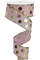 1.5" Metallic Polka Dots Ribbon: Pale Pink (10 Yards) - Michelle's aDOORable Creations - Wired Edge Ribbon
