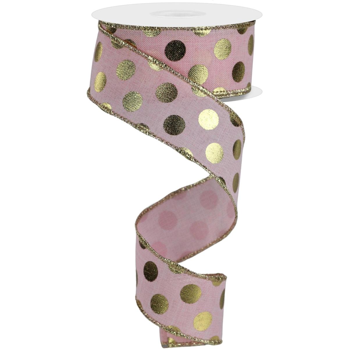 Shop For 1.5" Metallic Polka Dots Ribbon: Pale Pink (10 Yards) at Michelle's aDOORable Creations