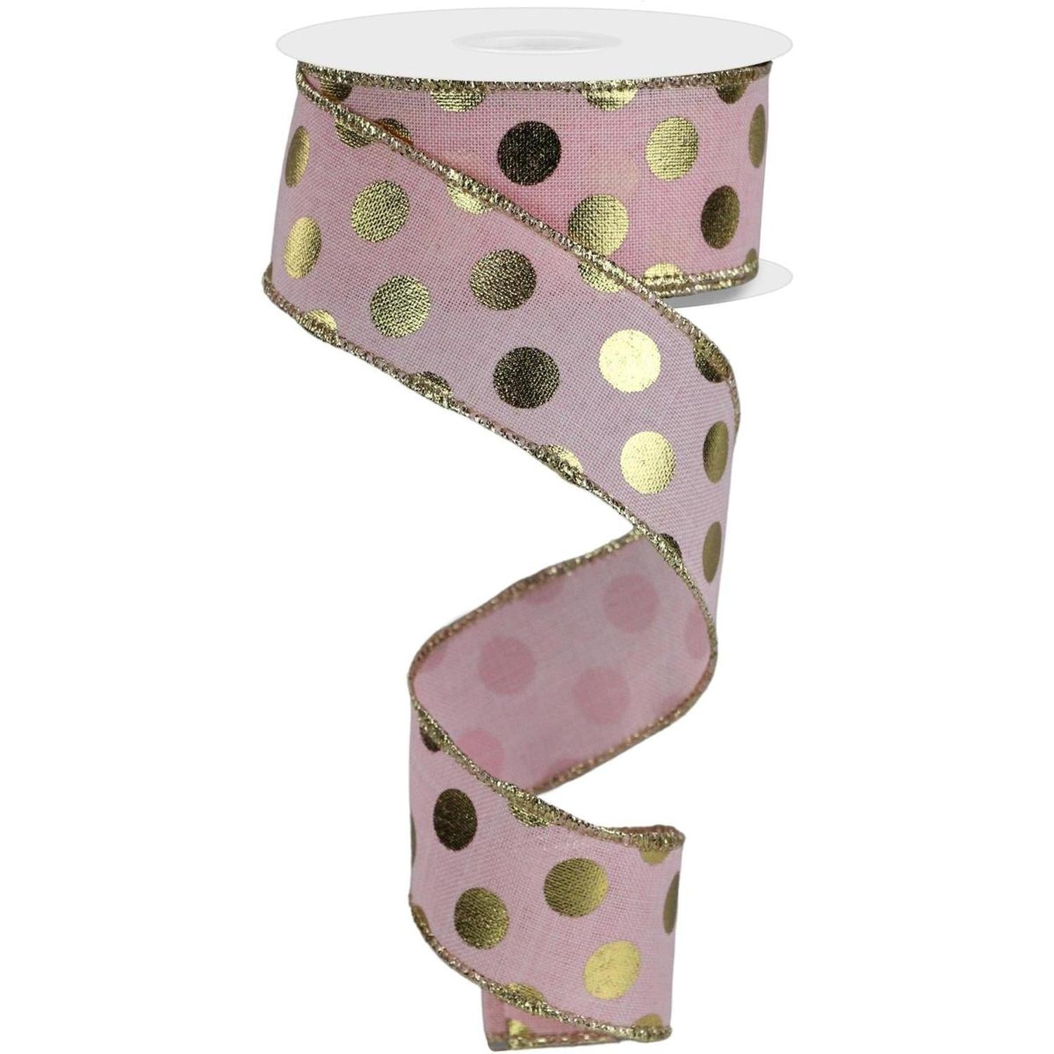Shop For 1.5" Metallic Polka Dots Ribbon: Pale Pink (10 Yards) at Michelle's aDOORable Creations