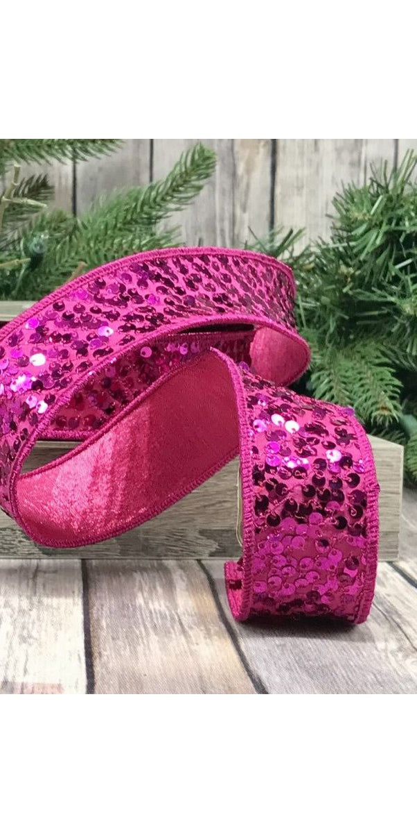 1.5" Metallic Sequin Ribbon: Hot Pink (10 Yards) - Michelle's aDOORable Creations - Wired Edge Ribbon