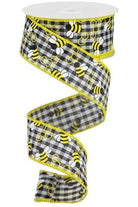 1.5" Mini Bumblebees on Royal Ribbon: Gingham Check (10 Yards) - Michelle's aDOORable Creations - Wired Edge Ribbon