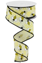 1.5" Mini Bumblebees on Royal Ribbon: Yellow (10 Yards) - Michelle's aDOORable Creations - Wired Edge Ribbon