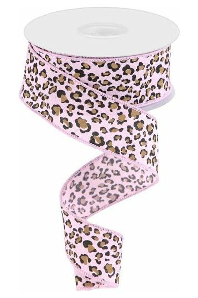 1.5" Mini Leopard Ribbon: Pink (10 Yards) - Michelle's aDOORable Creations - Wired Edge Ribbon