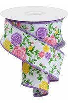 1.5" Mini Roses Ribbon: Lavender (10 Yards) - Michelle's aDOORable Creations - Wired Edge Ribbon