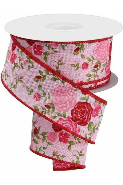 1.5" Mini Roses Ribbon: Light Pink (10 Yards) - Michelle's aDOORable Creations - Wired Edge Ribbon