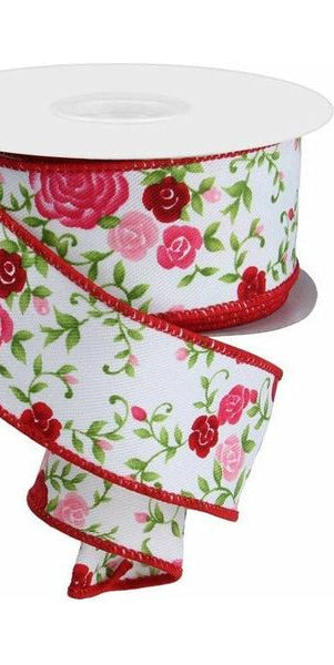 1.5" Mini Roses Ribbon: Red (10 Yards) - Michelle's aDOORable Creations - Wired Edge Ribbon