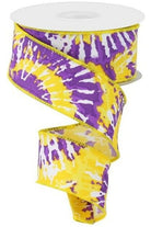 1.5" Multi Color Tie Dye Ribbon: Purple/Yellow (10 Yards) - Michelle's aDOORable Creations - Wired Edge Ribbon