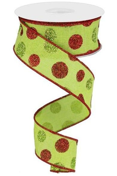 Shop For 1.5" Multi Glitter Dots Ribbon: Lime/Red/Green at Michelle's aDOORable Creations