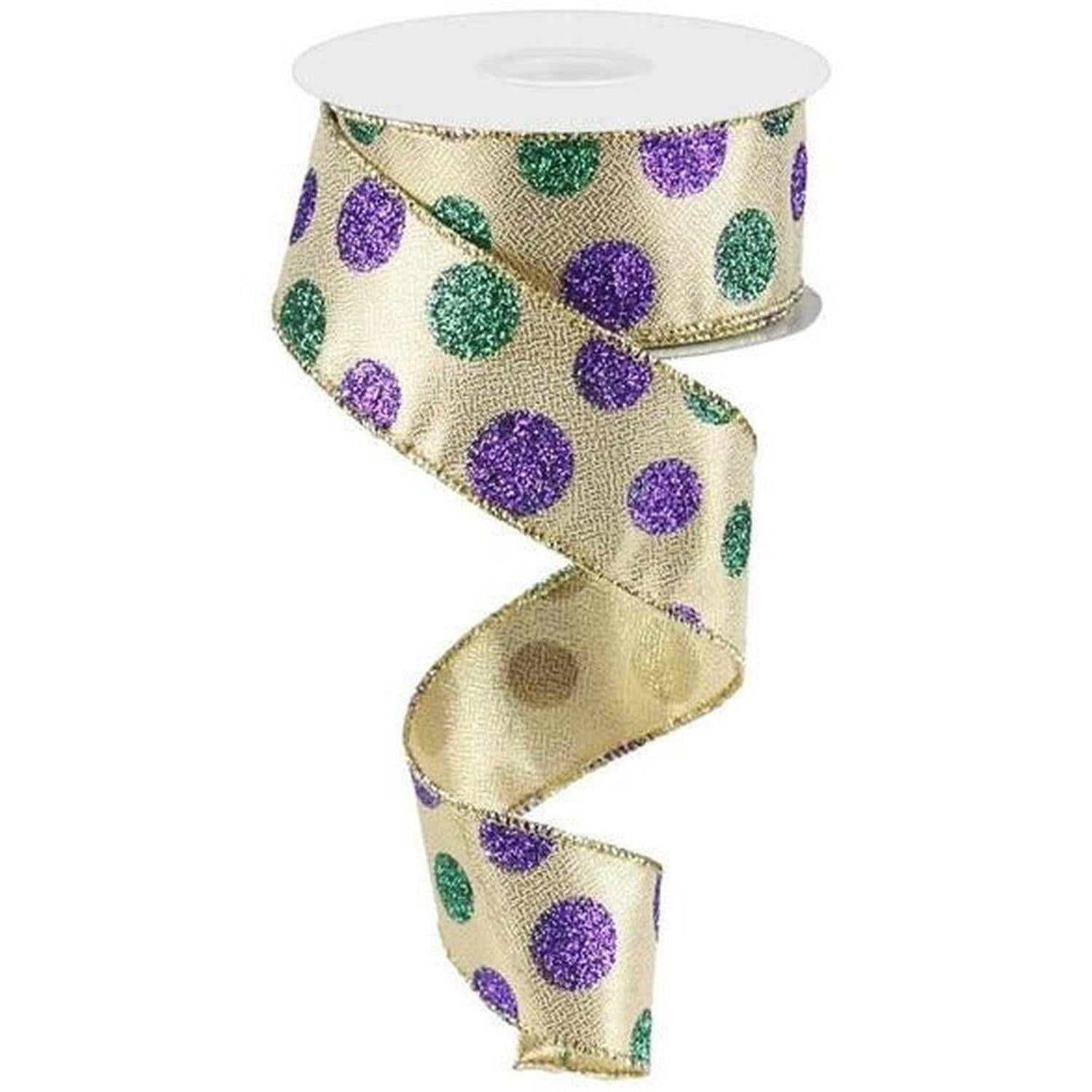 1.5" Multi Glitter Dots Ribbon: Mardi Gras (10 Yards)