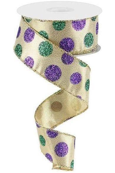 Shop For 1.5" Multi Glitter Dots Ribbon: Mardi Gras (10 Yards) at Michelle's aDOORable Creations