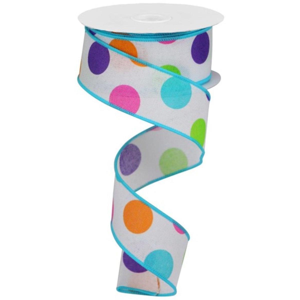 Shop For 1.5" Multi Polka Dots on Royal Ribbon: White (10 Yards) at Michelle's aDOORable Creations