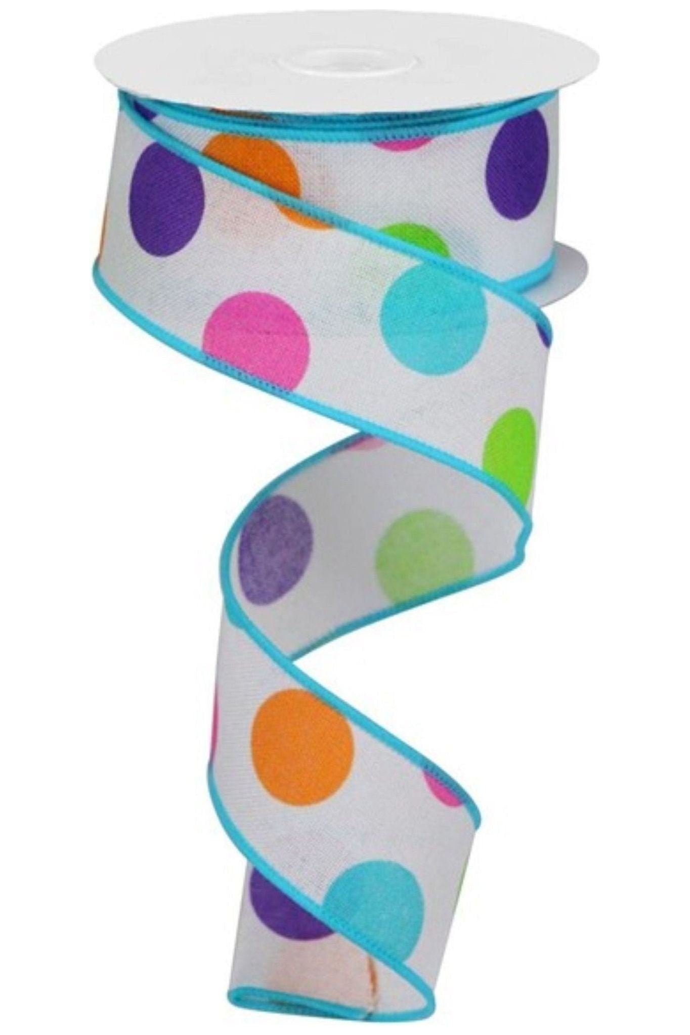 Shop For 1.5" Multi Polka Dots on Royal Ribbon: White (10 Yards) at Michelle's aDOORable Creations