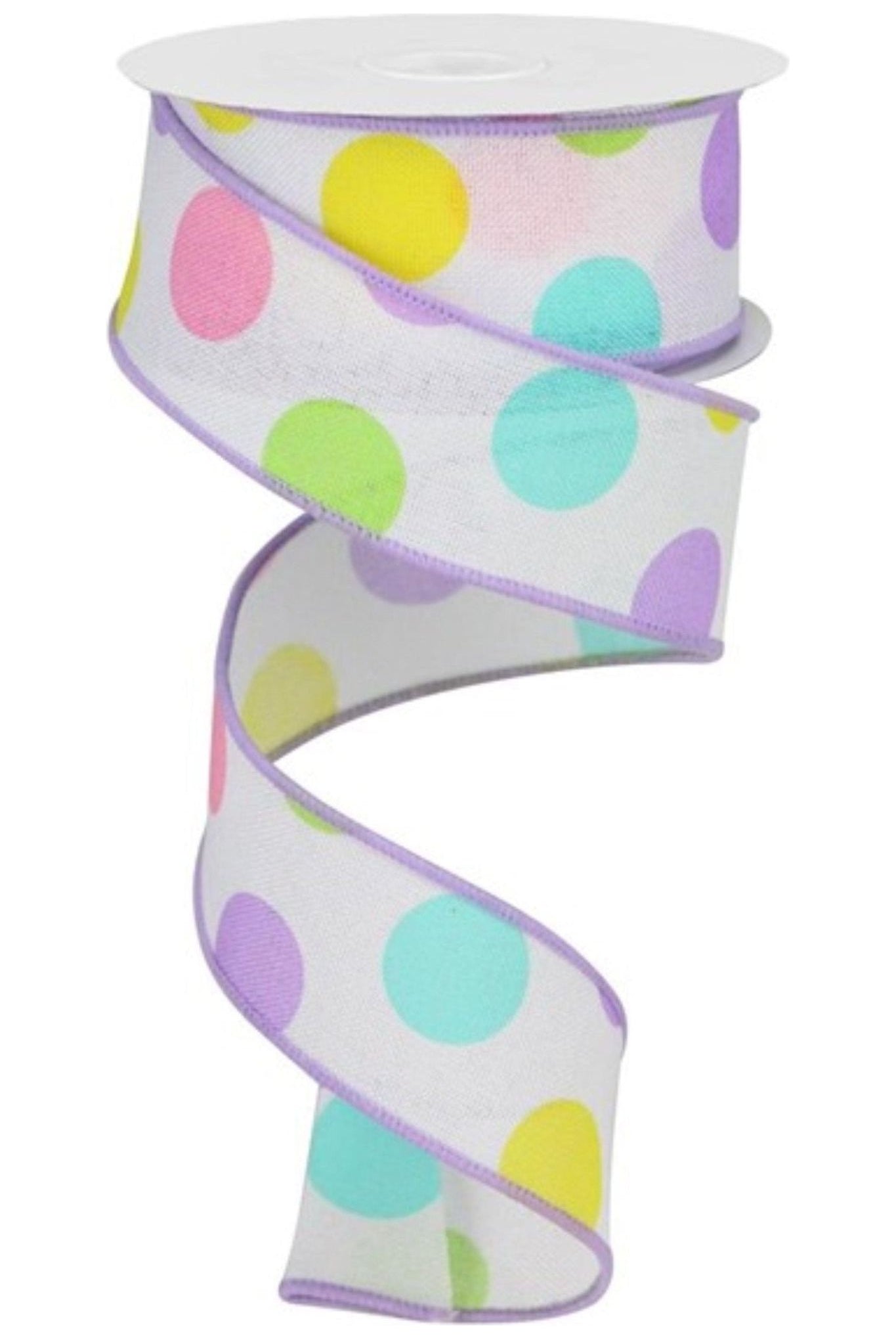Shop For 1.5" Multi Polka Dots on Royal Ribbon: White/Lavender (10 Yards) RGA166213
