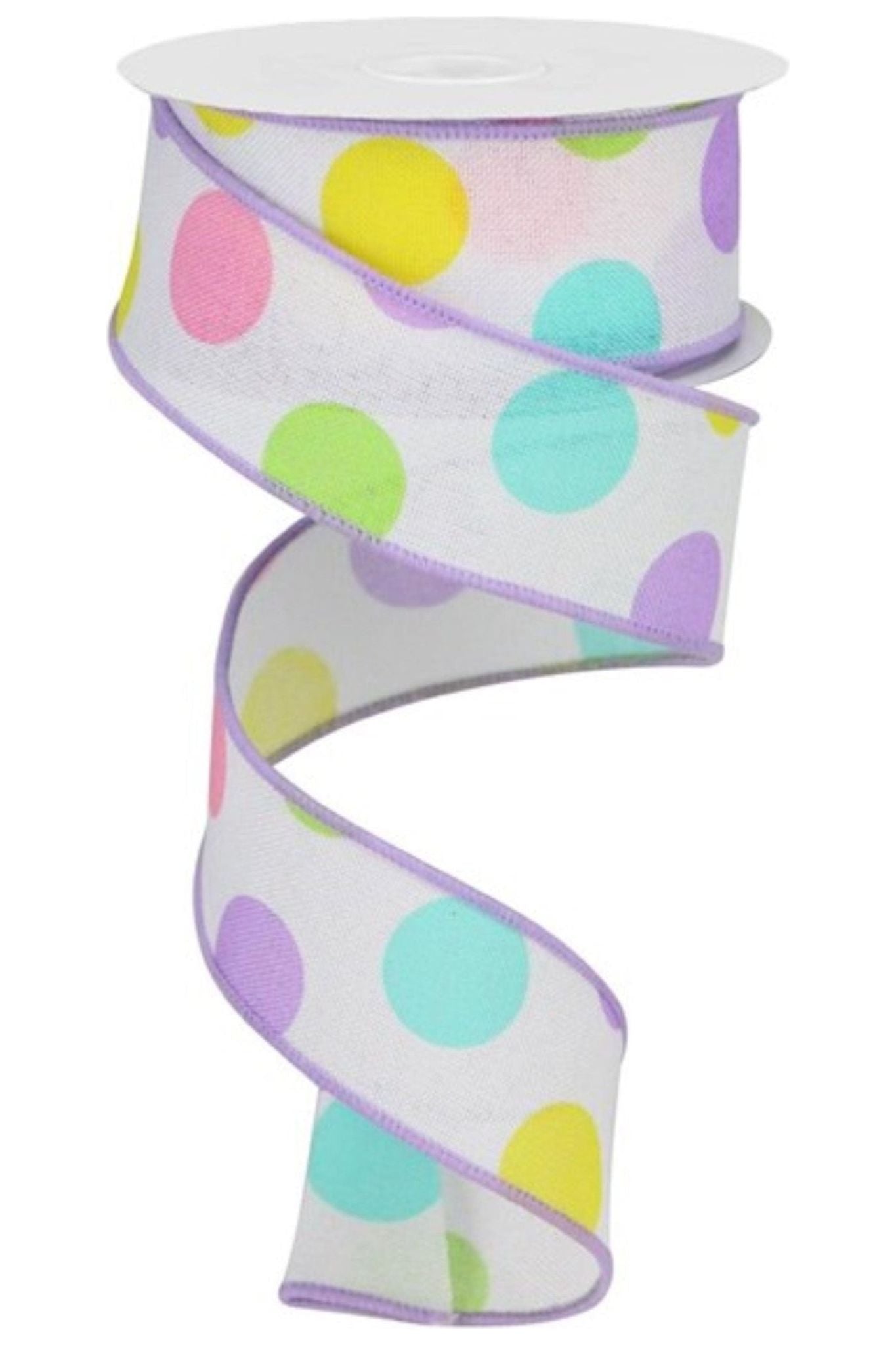 Shop For 1.5" Multi Polka Dots on Royal Ribbon: White/Lavender (10 Yards) RGA166213