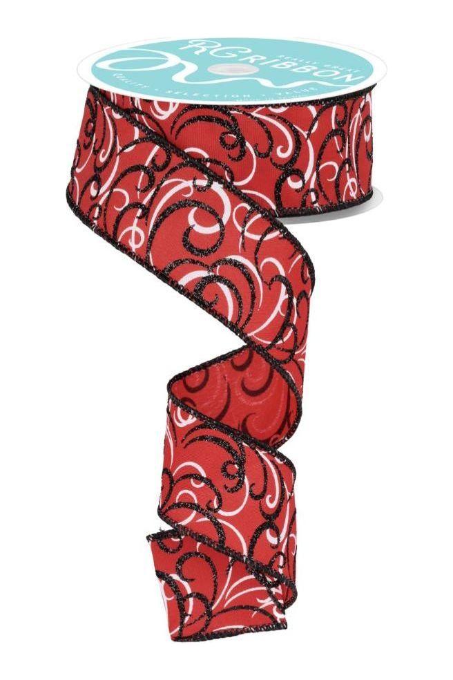 Shop For 1.5" Multi Swirls Glitter Ribbon: Red/Black (10 Yard) at Michelle's aDOORable Creations