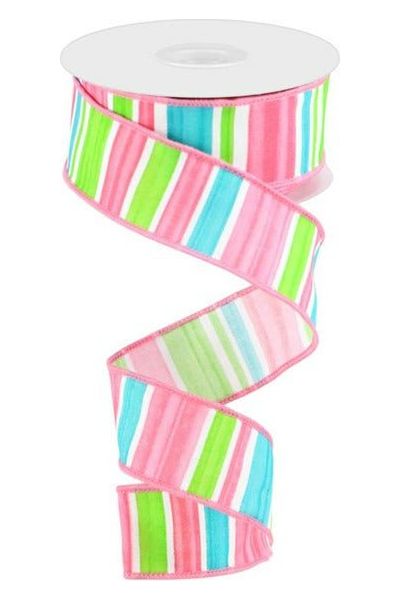 1.5" Multi Width Horizontal Stripe Ribbon: Pink (10 Yards) - Michelle's aDOORable Creations - Wired Edge Ribbon