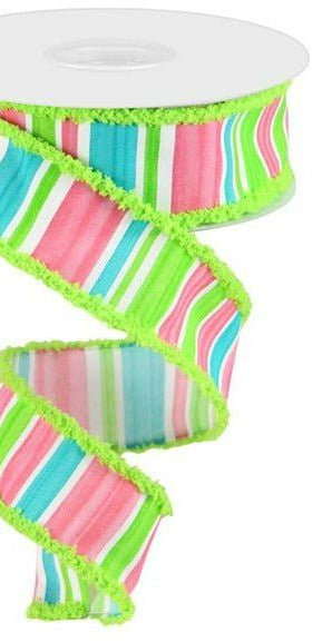 1.5" Multi Width Stripe Drift Ribbon: Green (10 Yards) - Michelle's aDOORable Creations - Wired Edge Ribbon