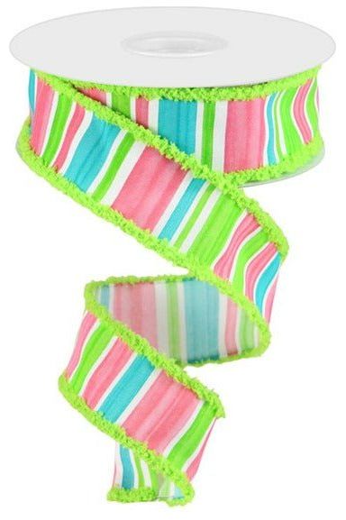 1.5" Multi Width Stripe Drift Ribbon: Green (10 Yards) - Michelle's aDOORable Creations - Wired Edge Ribbon