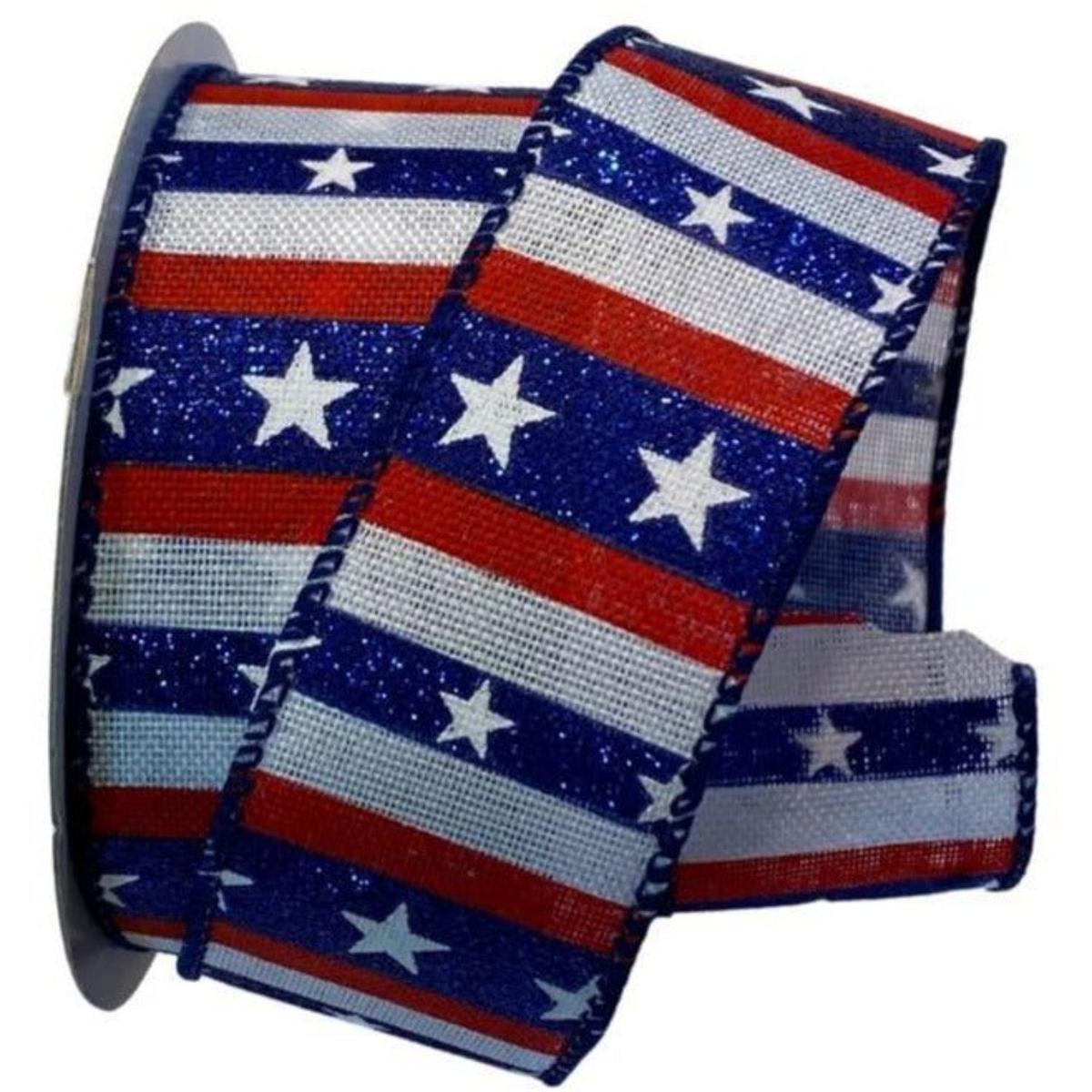 Shop For 1.5" Navy Glitter Stripes With Stars Ribbon: White (10 Yards) at Michelle's aDOORable Creations