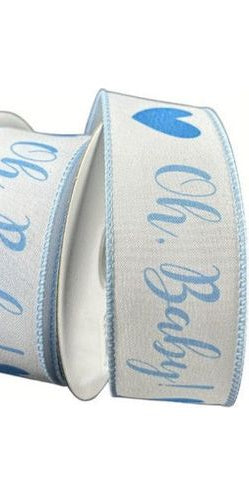 1.5" Oh Baby Boy Ribbon: Blue & White (10 Yards) - Michelle's aDOORable Creations - Wired Edge Ribbon