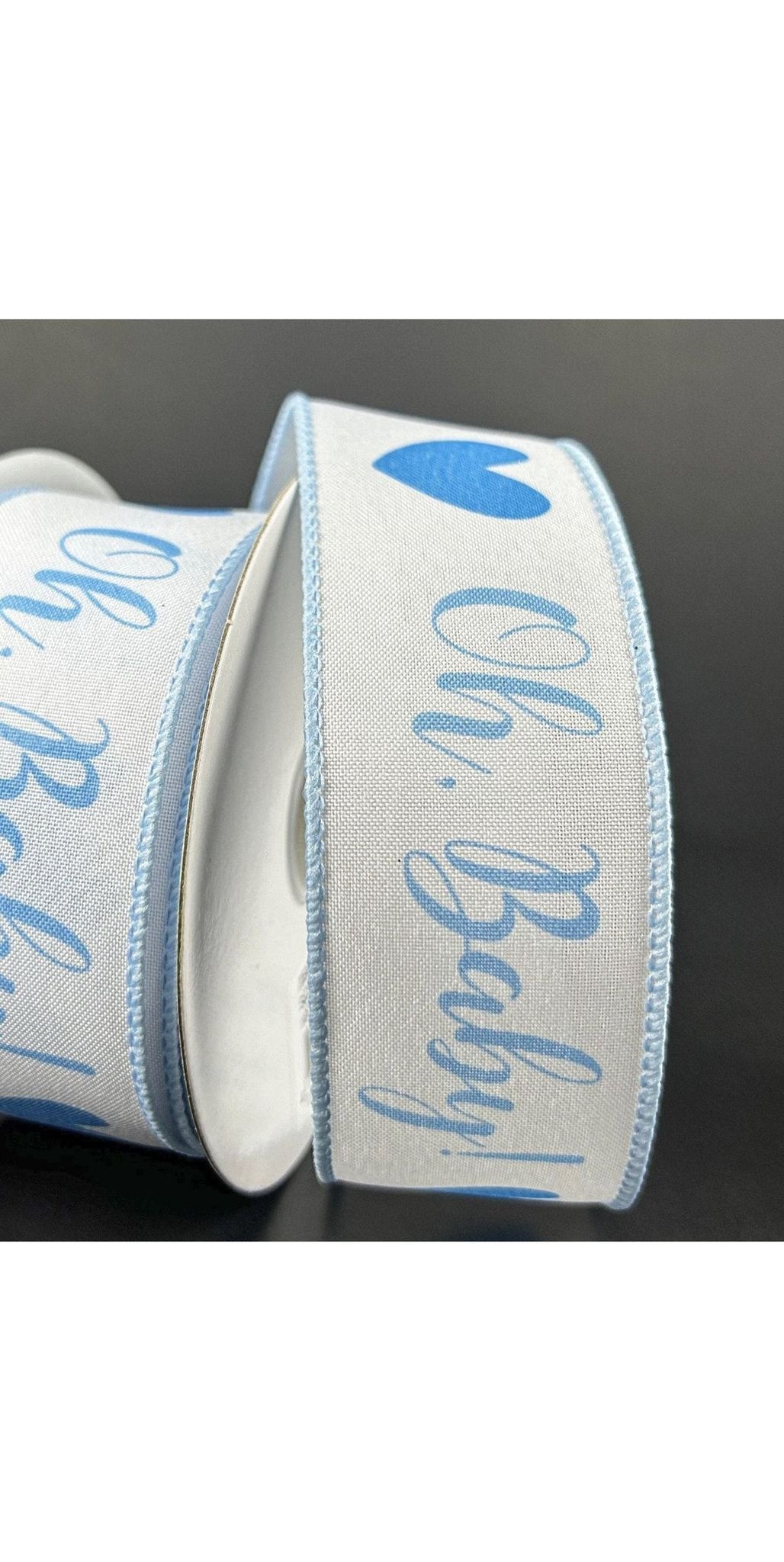 1.5" Oh Baby Boy Ribbon: Blue & White (10 Yards) - Michelle's aDOORable Creations - Wired Edge Ribbon