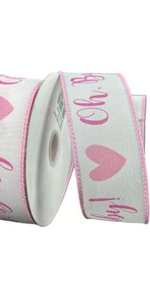 1.5" Oh Baby Girl Ribbon: Pink & White (10 Yards) - Michelle's aDOORable Creations - Wired Edge Ribbon