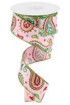 1.5" Paisley on Royal Ribbon: Light Pink (10 Yards) - Michelle's aDOORable Creations - Wired Edge Ribbon