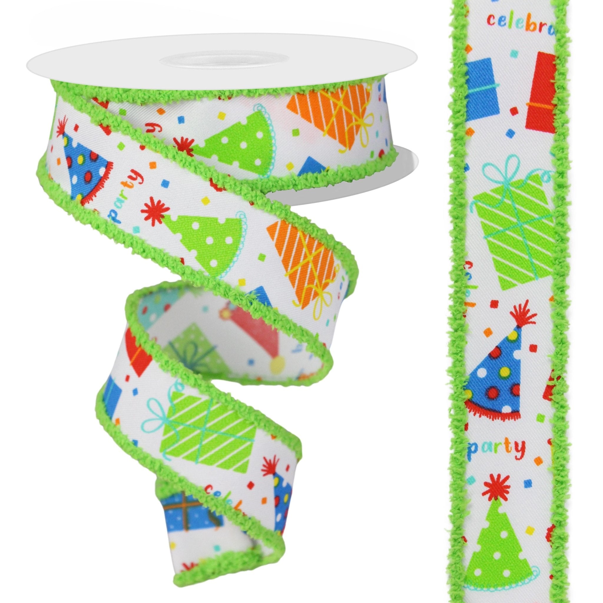 Shop For 1.5" Party Hats and Gifts Ribbon: Primary Colors at Michelle's aDOORable Creations