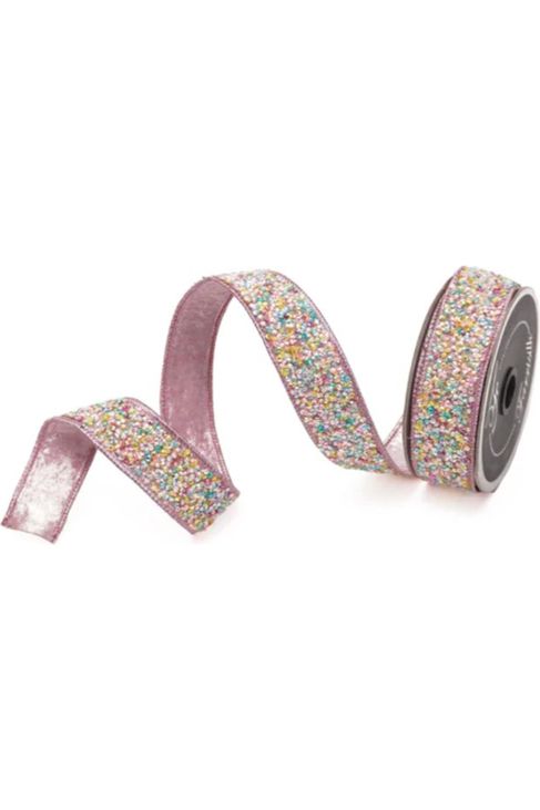 1.5" Pastel Multi Sprinkles Ribbon: Pink (10 Yards) - Michelle's aDOORable Creations - Wired Edge Ribbon