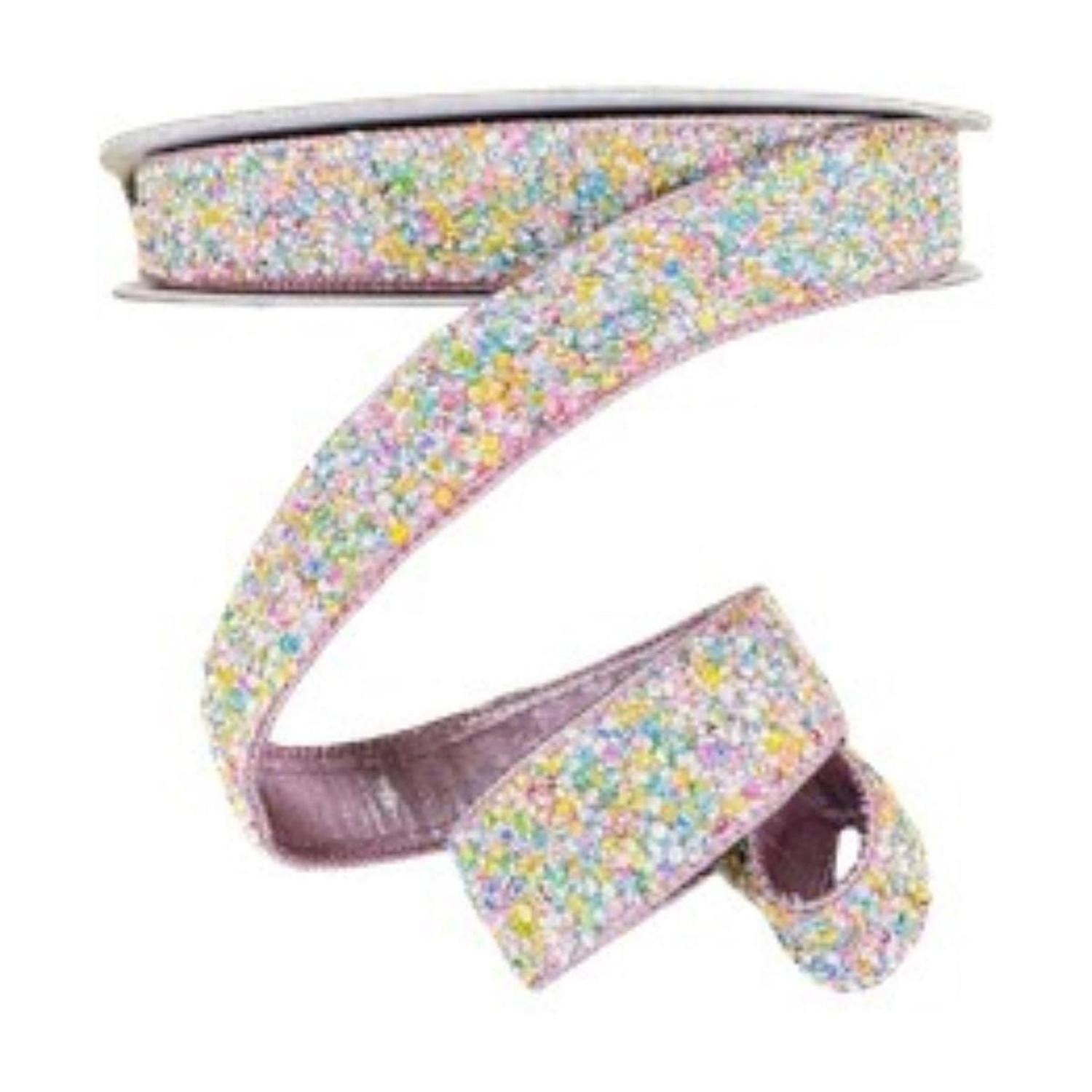 1.5" Pastel Multi Sprinkles Ribbon: Pink (10 Yards)